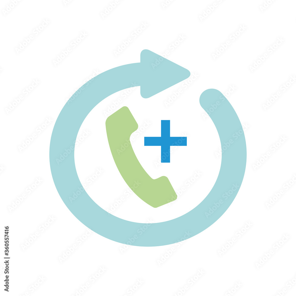 medical phone line symbol, phone and medical cross with arrow around, flat style medical phone line symbol, phone and medical cross with arrow around, flat style