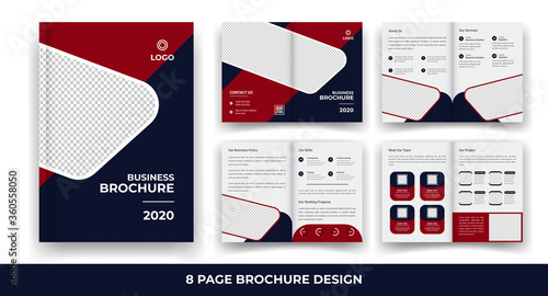 8 Pages creative business brochure with modern abstract design template.	