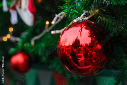 Beautiful Christmas presents. Christmas background. Christmas tree and jewelry.