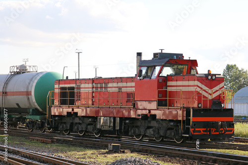 shunting diesel locomotive at a railway station