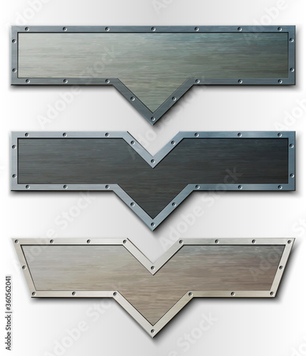 Set of horizontal metal plates. for banner, header or pointer.