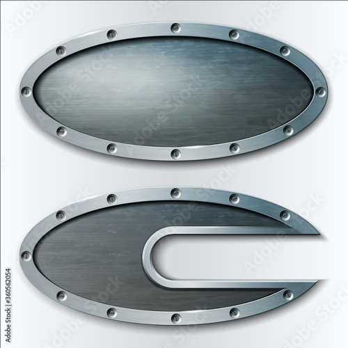 Set of textured oval metal plates. 