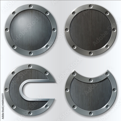 Set of textured round metal plates. 