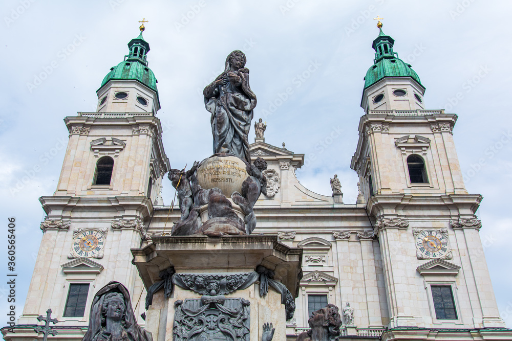 Marien Statue in front of the dome in Salzburg Austria