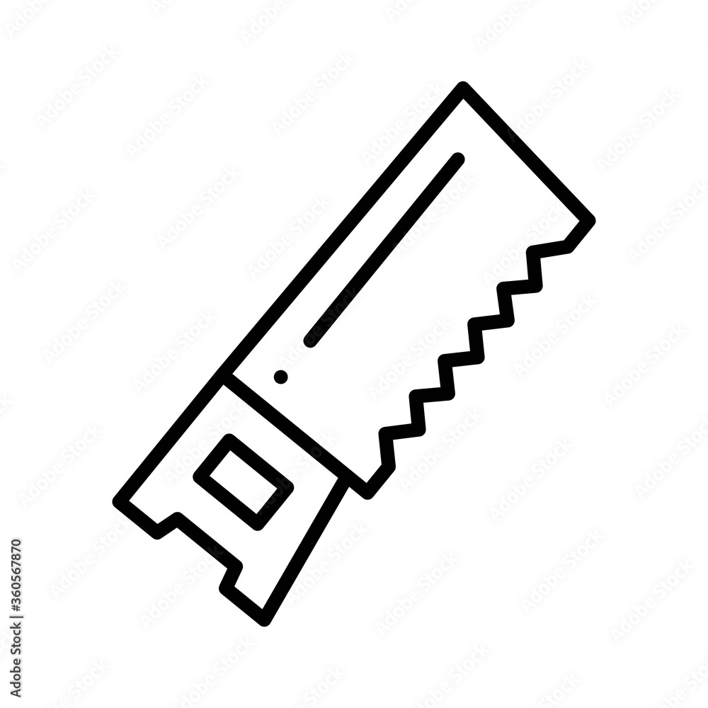 Hand saw icon illustration in line design style. Construction, repair tool symbol. Hand saw icon illustration in line design style. Construction, repair tool symbol.