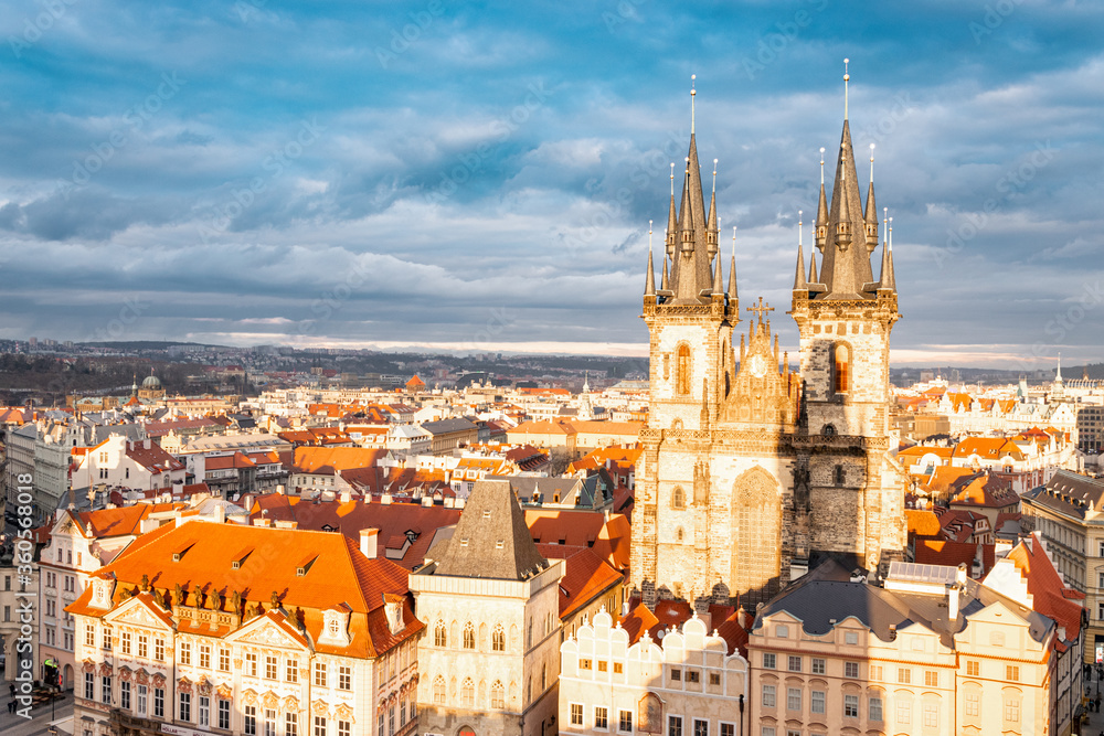 Naklejka premium Prague skyline panorama. Czech Republic castle night cityscape. Europe traditional old city for tourism
