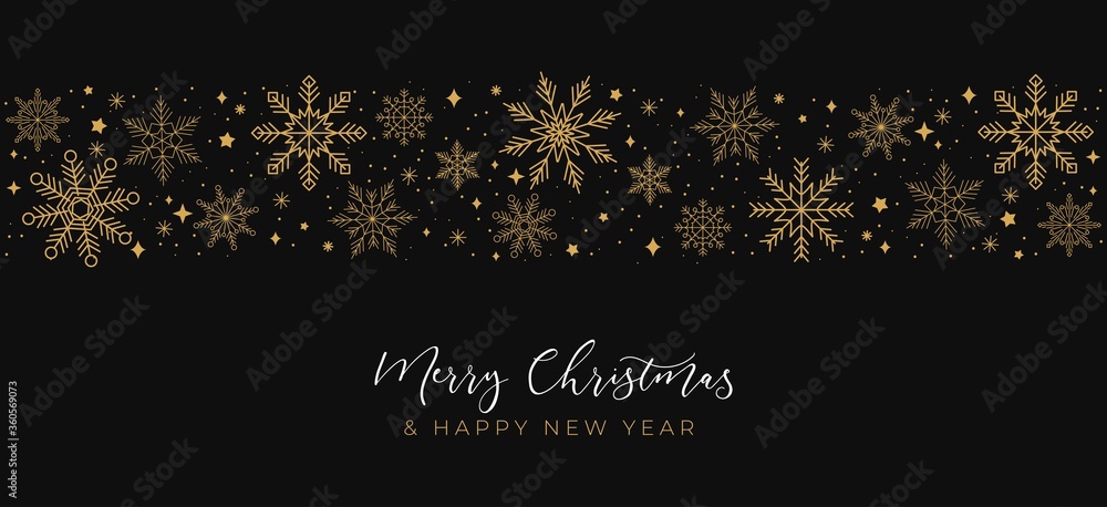 Merry Christmas greeting card with linear snowflakes