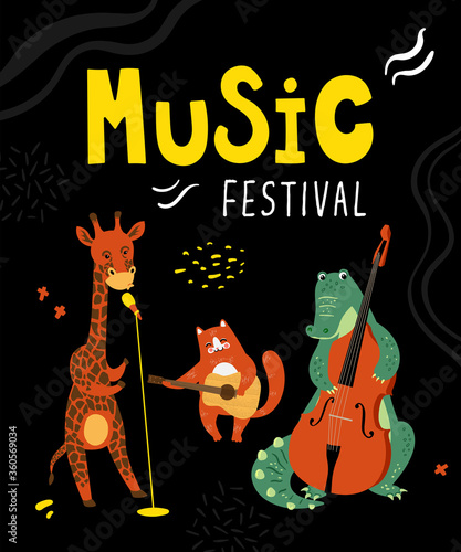 Photography Vector music poster with animals musicians