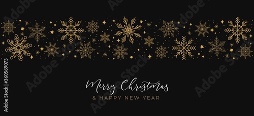 Merry Christmas greeting card with linear snowflakes