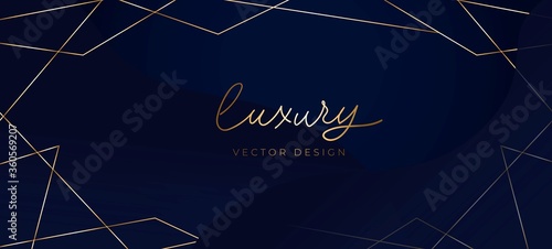 Luxury background with abstract golden lines, blue background. Elegant concept for social networks, banner, invitation, mobile, greeting cards etc. Vector illustration