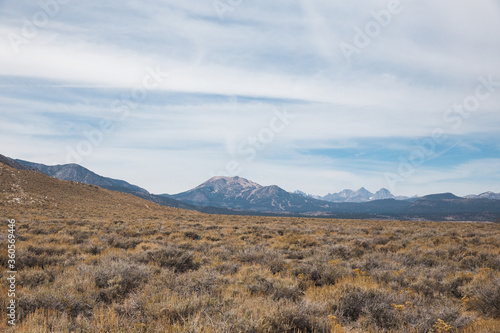 high desert landscape with mountains in autumn
