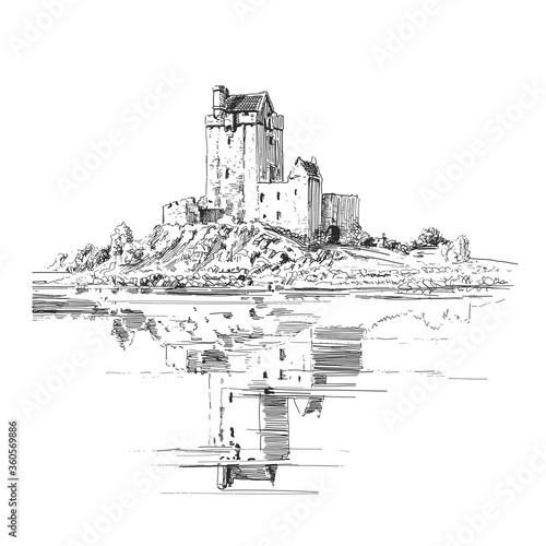 Dunguaire Castle Kinvara County Clare Ireland. Graphic Sketch Drawing. Vector