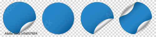 set of blue round sticker banner on transparent background