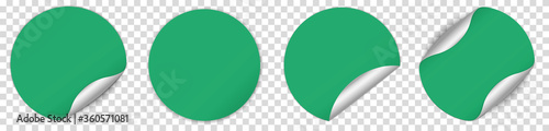 set of green round sticker banner on transparent background