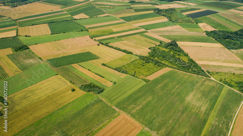 Top view aerial photo of fields and meadows. Serbia