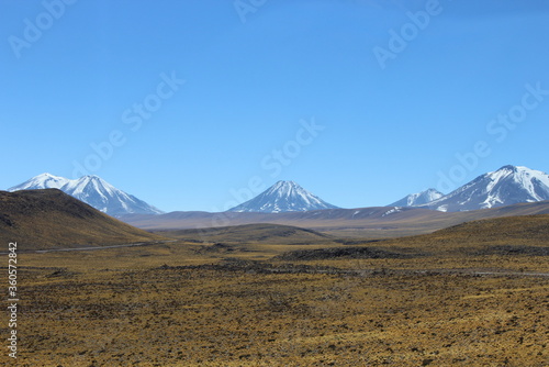 View of "Cordillera de los Andes" (Andes Mountain Range) from the Atacama Desert, Chile.