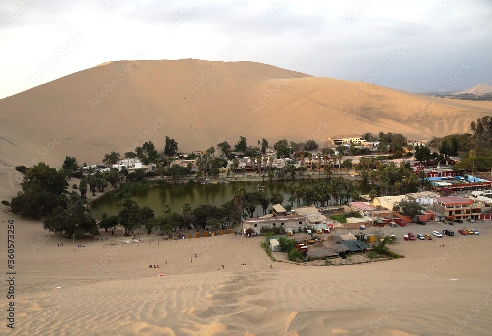 View of Huacachica-Lagoon and Oasis in the desert near Ica (Peru)
