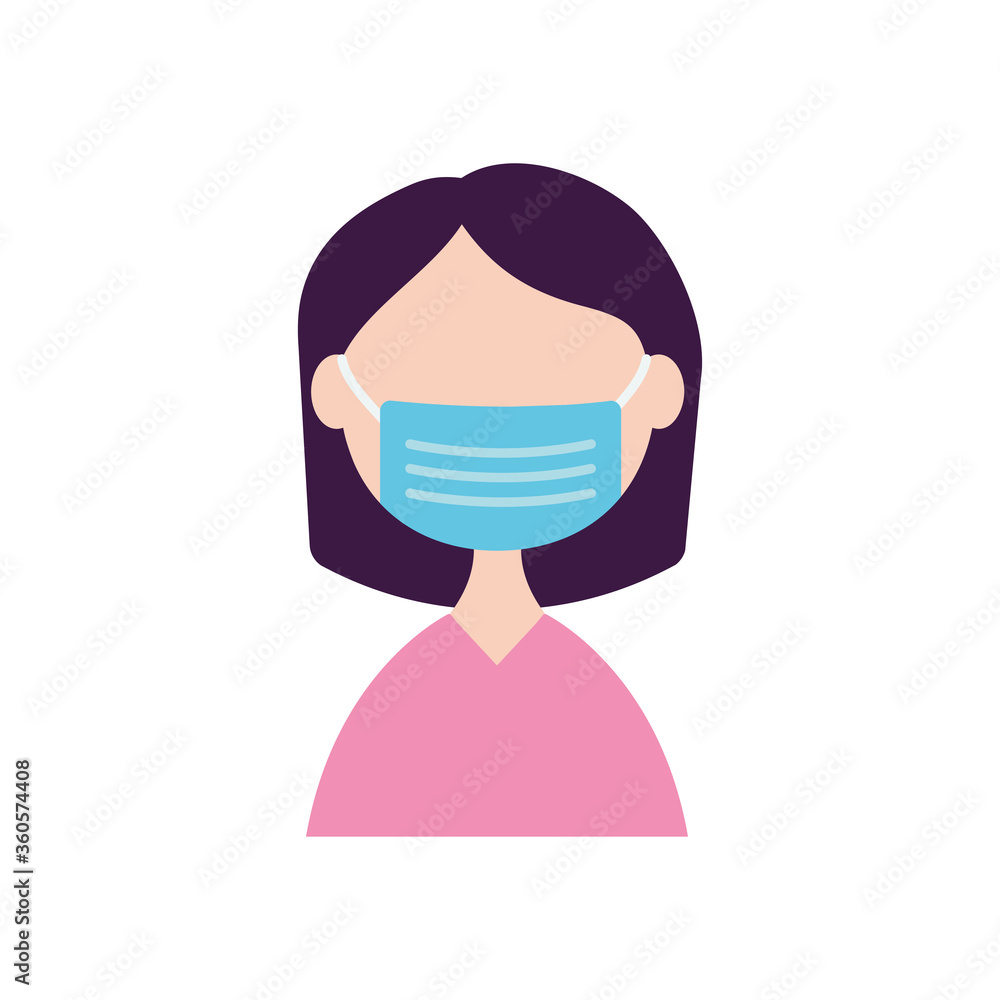 woman with medical mask icon, flat style