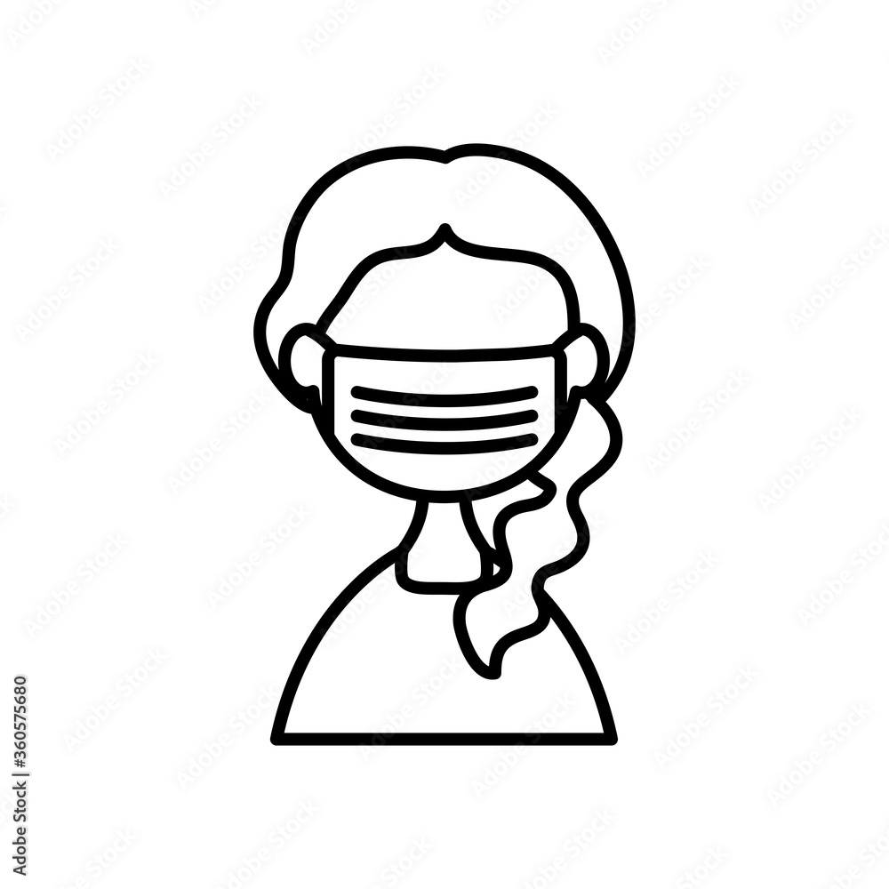 avatar woman with medical mask icon, line style