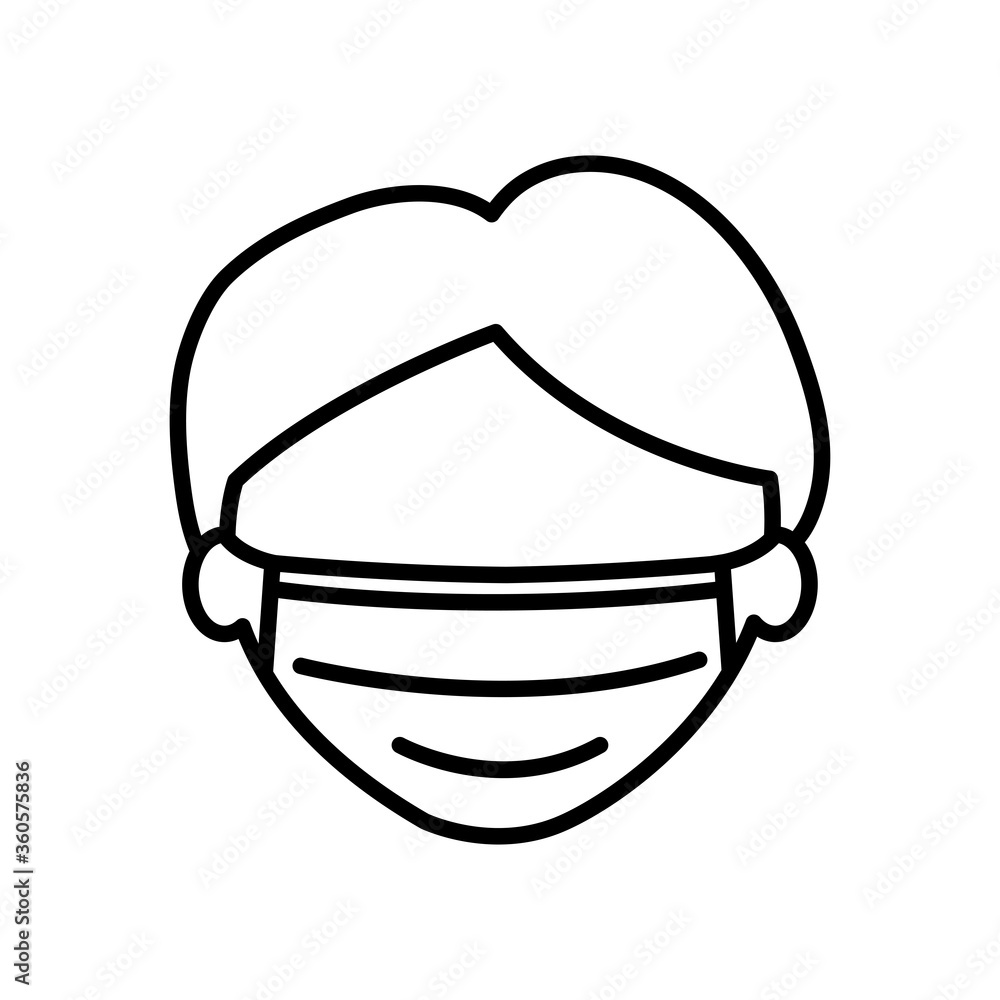 avatar man face wearing medical mask icon, line style avatar man face wearing medical mask icon, line style