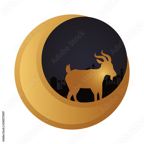 ramadan kareen golden moon decoration with goat photo