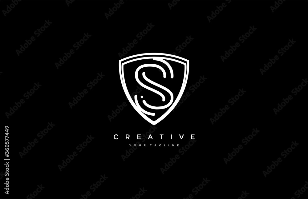 S letter shield monogram line logo template S letter shield monogram line logo template