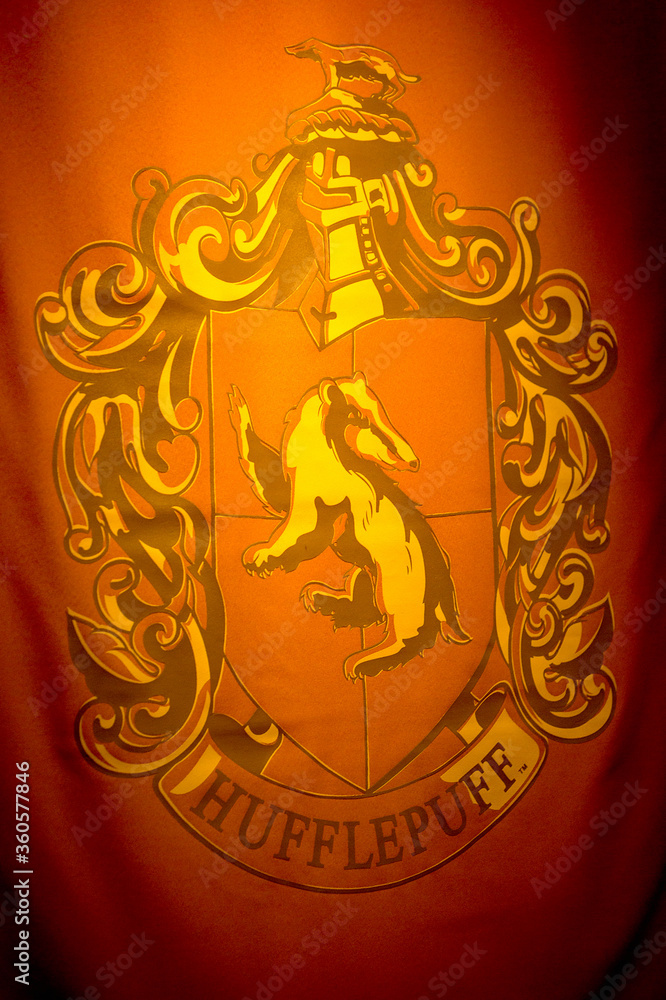 Fototapeta premium MADRID, SPAIN - NOV 22, 2017: Hufflepuff, symbol, Wizarding world of Harry Poter experience in Madrid, Spain