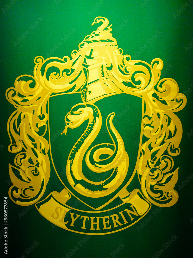 Naklejka premium MADRID, SPAIN - NOV 22, 2017: Slytherin symbol, Wizarding world of Harry Poter experience in Madrid, Spain