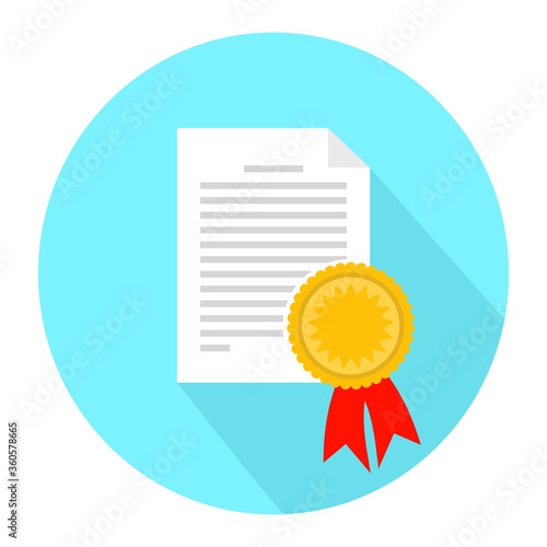 Certificate Document - Flat Icon Long Shadow Vector Illustration Sign Symbol