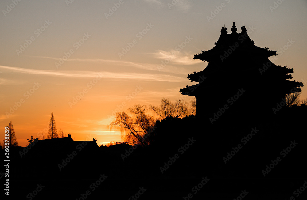 Chinese temple in the sunrise