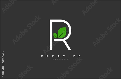 R Letter Logo with Leaf Vector Icon
