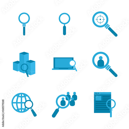 searching lupes flat style icon set vector design