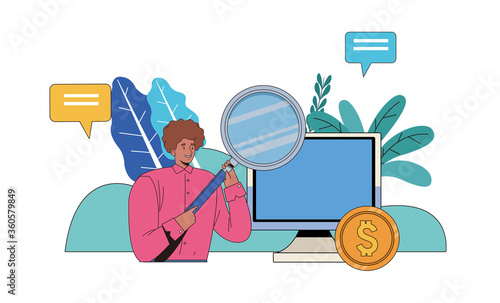 young man with financial business icons