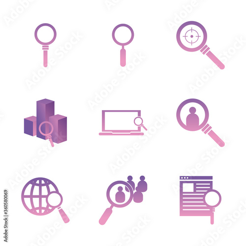 searching lupes gradient style icon set vector design