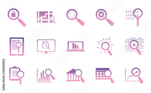 searching lupes gradient style icon set vector design
