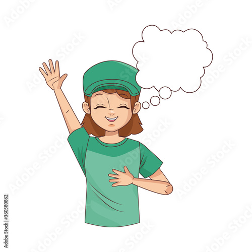 happy little girl with speech bubble avatar character