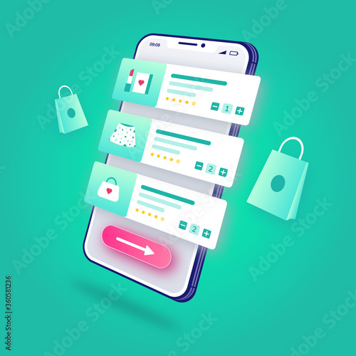 3d Illustration E-Commerce Online Shopping Add To Shopping Chart Mobile Application Premium Vector