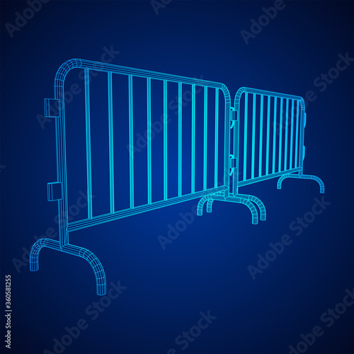 Police riot fence. Wireframe low poly mesh vector illustration.