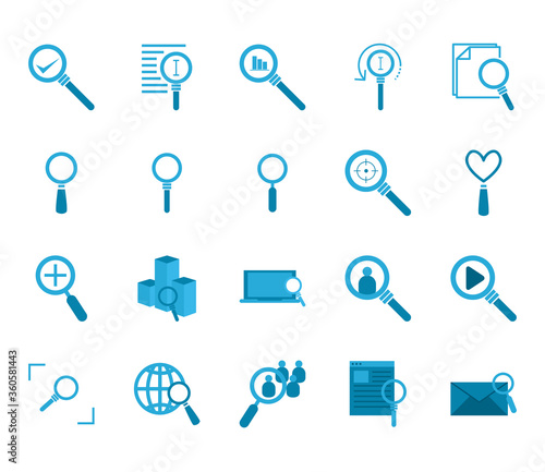searching lupes flat style icon set vector design