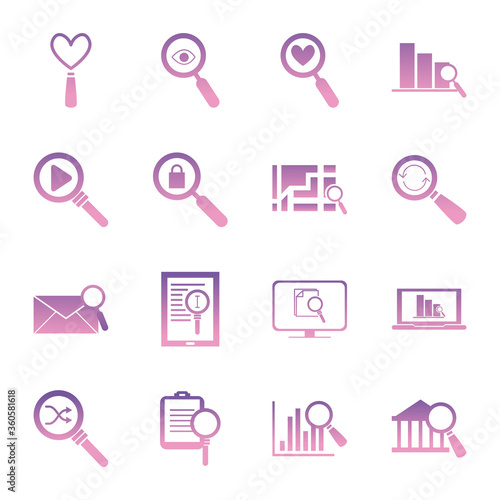 searching lupes gradient style icon set vector design
