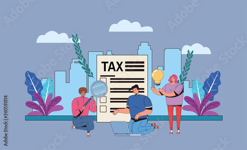 group of people with tax day pay