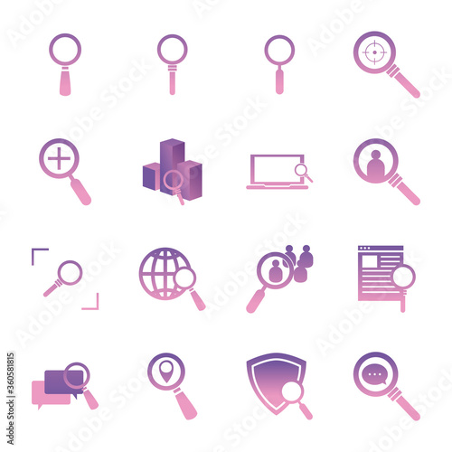 searching lupes gradient style icon set vector design