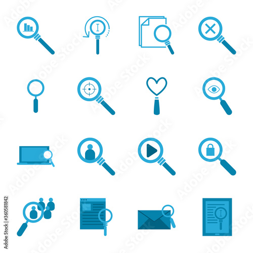 searching lupes flat style icon set vector design