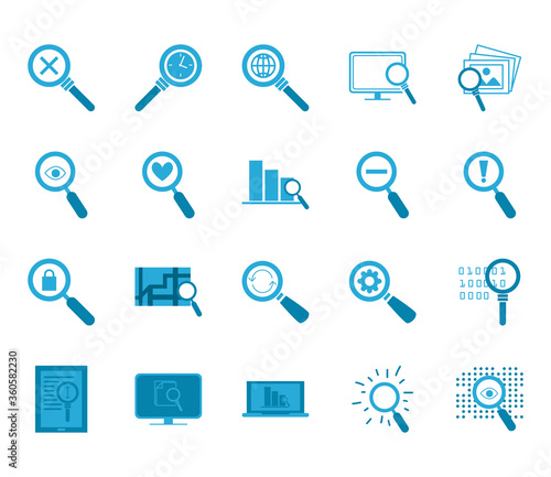 searching lupes flat style icon set vector design