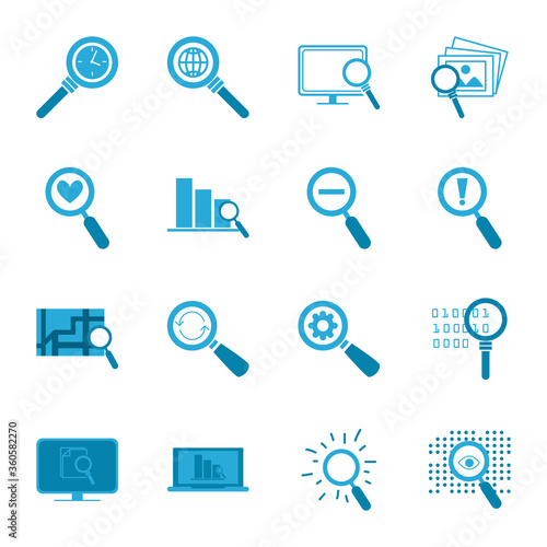 searching lupes flat style icon set vector design