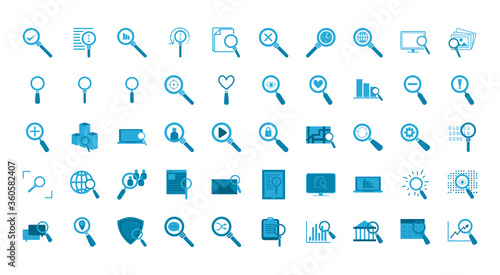 searching lupes flat style icon set vector design