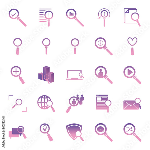 searching lupes gradient style icon set vector design
