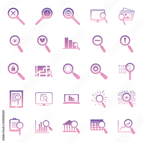 searching lupes gradient style icon set vector design