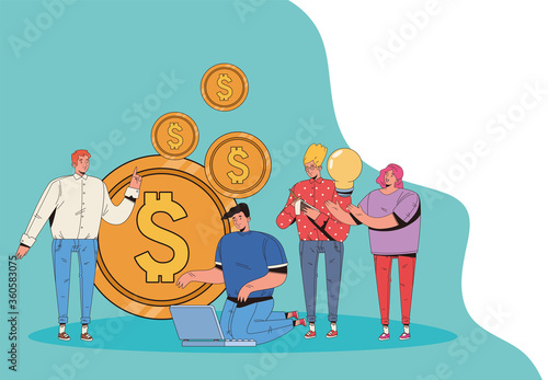 young people with financial business icons