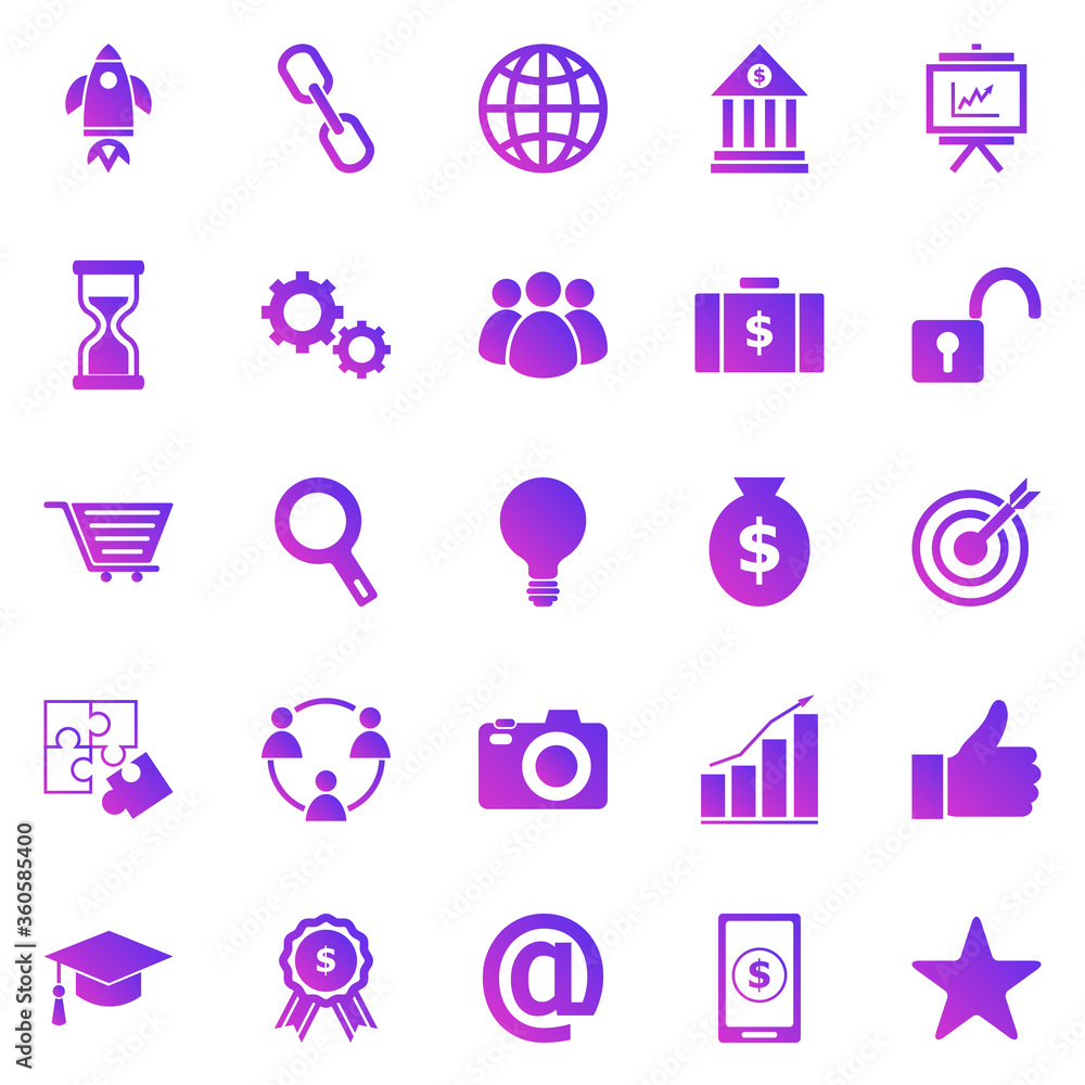 Start up gradient icons on white background